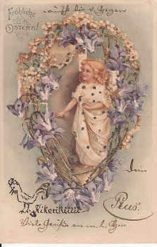 Fröhliche Ostern mit Mädchen Klitzer Karte