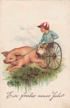 Beim Ausfahren mit einen Schwein