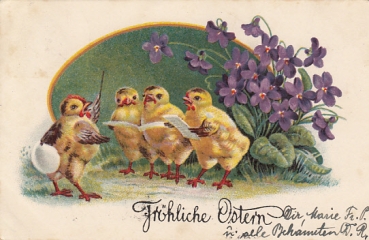 Fröhliche Ostern Küken haben Gesangsunterricht